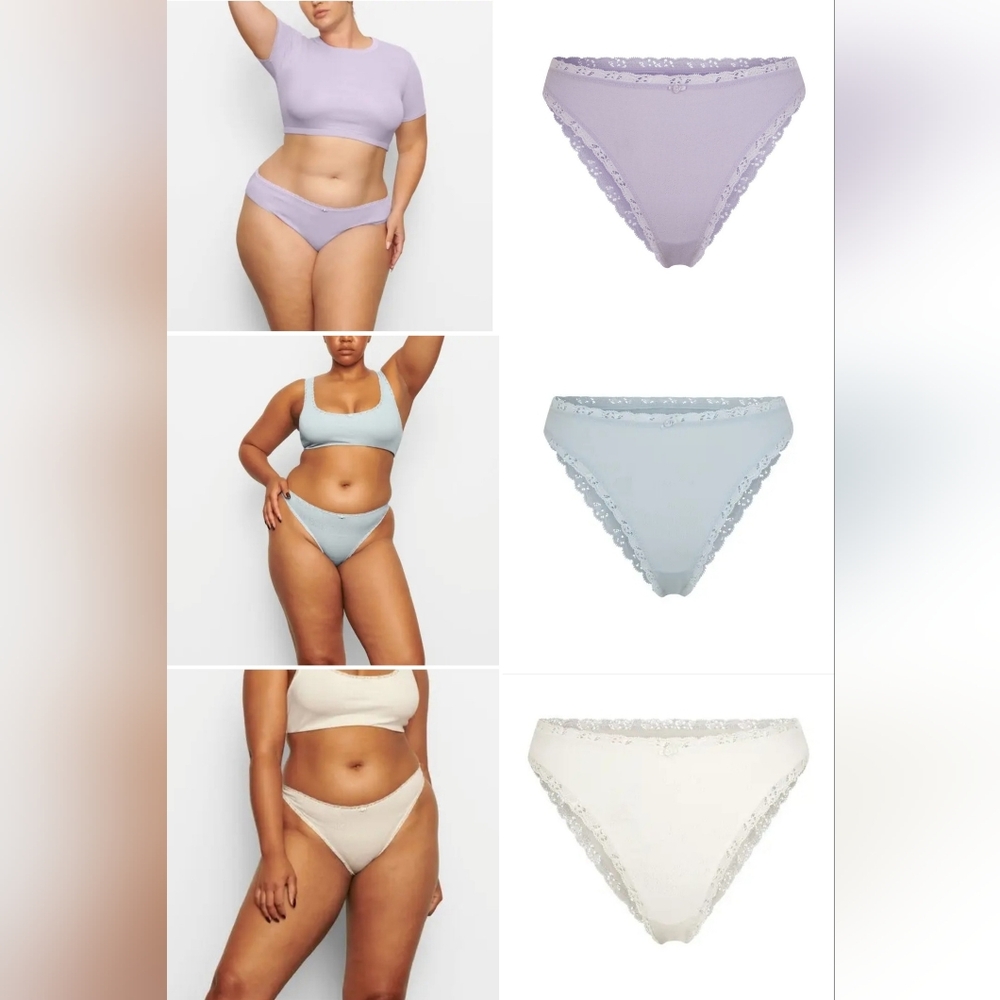 3pcs SKIMS LACE POINTELLE CHEEKY Brief/4X/BONE, SKY & LAVENDER NWT